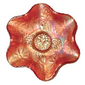 VTG Fenton Marigold WaterLily Bowl Classic Iridescent Carnival Glass Collectible